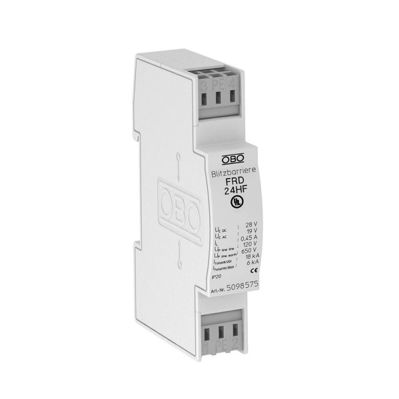 Купити Грозозахист OBO Bettermann 24В, Тип FRD 24 HF (5098575). Системи безпеки для дому та офісу. Магазин RG-Group. Системи відеонагляду та охоронні сигналізації. Продаж та послуги встановлення
