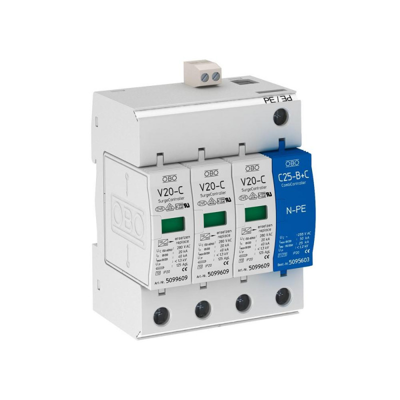 Купити Обмежувач перенапруг OBO Bettermann Тип II V20-C 3+NPE+FS (5094765). Системи безпеки для дому та офісу. Магазин RG-Group. Системи відеонагляду та охоронні сигналізації. Продаж та послуги встановлення