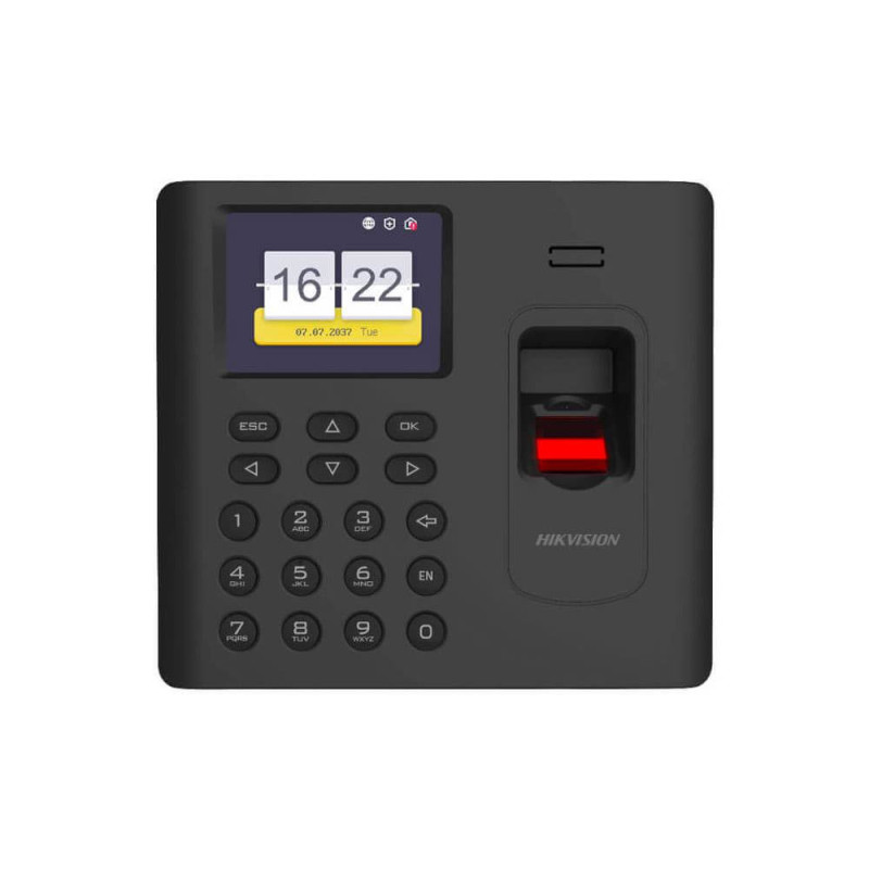 Купити Біометричний термінал Hikvision DS-K1A802AMF обліку робочого часу зі скануванням відбитків пальців і зчитувачем Mifare. Системи безпеки для дому та офісу. Магазин RG-Group. Системи відеонагляду та охоронні сигналізації. Продаж та послуги встановлення