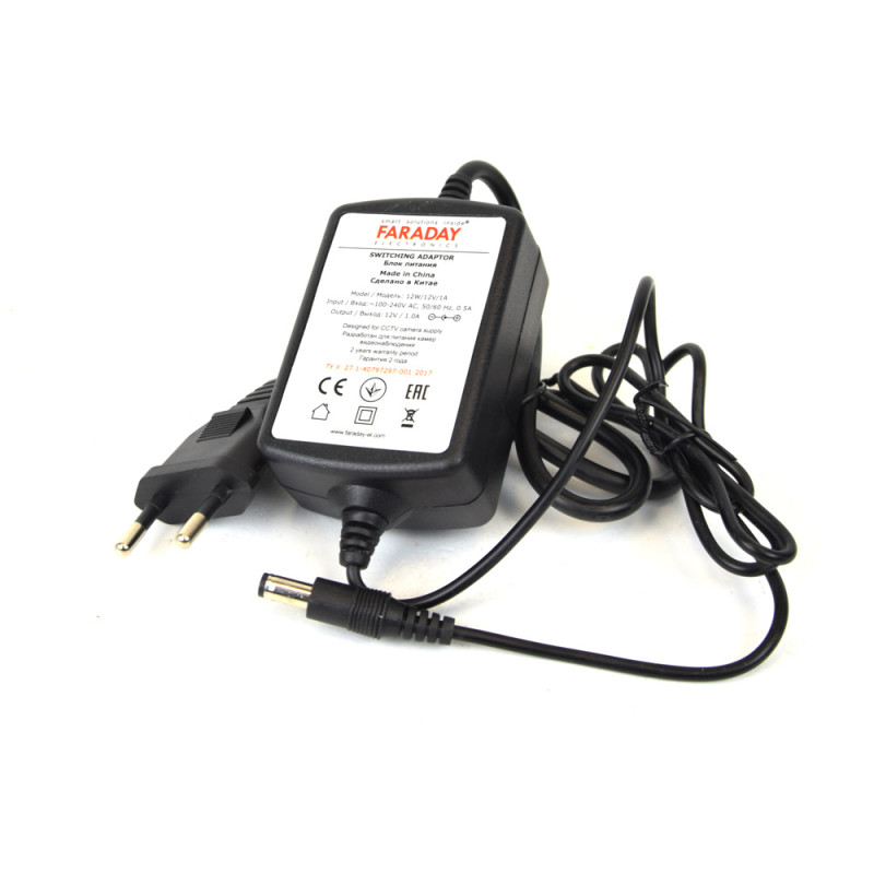 Купити Блок живлення Faraday Electronics 12W/12V/1A (Довжина мережевого кабелю: 0.5 м, Довжина вихідного кабелю: 0.7 м). Системи безпеки для дому та офісу. Магазин RG-Group. Системи відеонагляду та охоронні сигналізації. Продаж та послуги встановлення