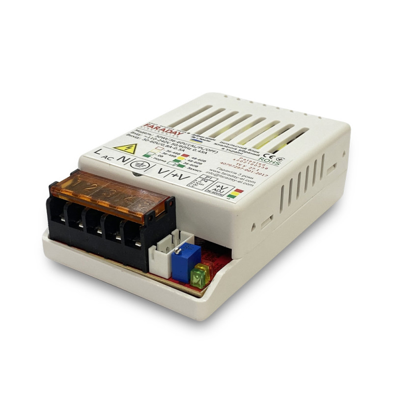 Купити Блок живлення Faraday Electronics 30Wt/36-60V/PL в пастиковому корпусі. Системи безпеки для дому та офісу. Магазин RG-Group. Системи відеонагляду та охоронні сигналізації. Продаж та послуги встановлення
