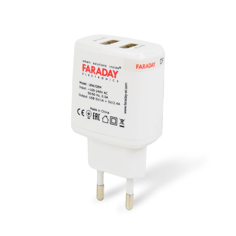 Купити Блок живлення Faraday Electronics 18W/OEM з 2 USB виходами 5V/1A+2.4A. Системи безпеки для дому та офісу. Магазин RG-Group. Системи відеонагляду та охоронні сигналізації. Продаж та послуги встановлення