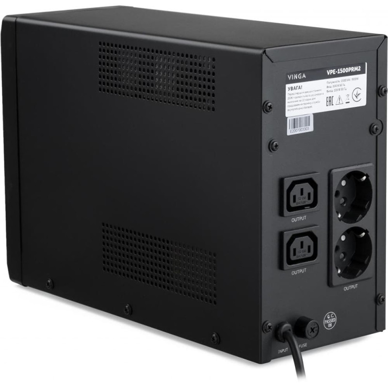Джерело безперебійного живлення Vinga VPE-1500PRM2 1500ВА / 900 Вт з LED-індикацією у металевому корпусі