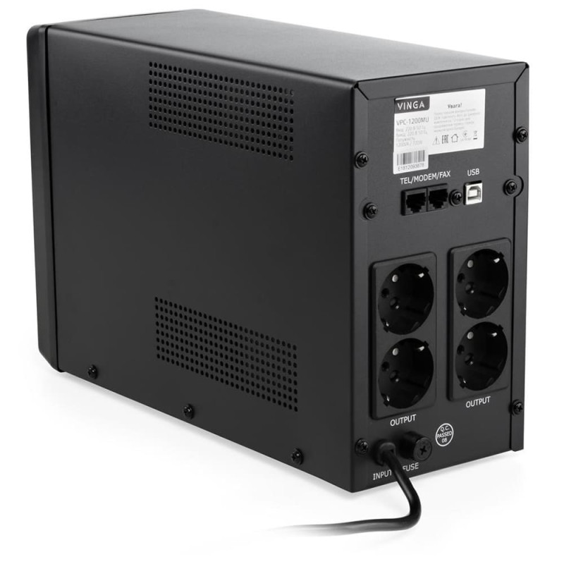 Джерело безперебійного живлення Vinga VPC-1200MU 1200ВА / 720 Вт з LCD-дисплеєм з USB у металевому корпусі