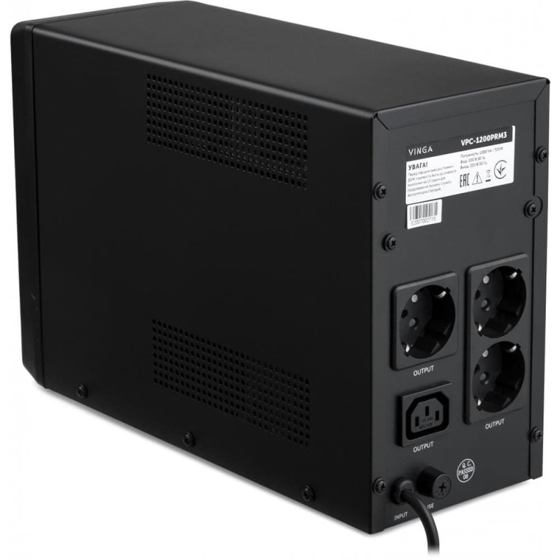 Джерело безперебійного живлення Vinga VPC-1200PRM3 1200ВА / 720 Вт з LED-дисплеєм у металевому корпусі