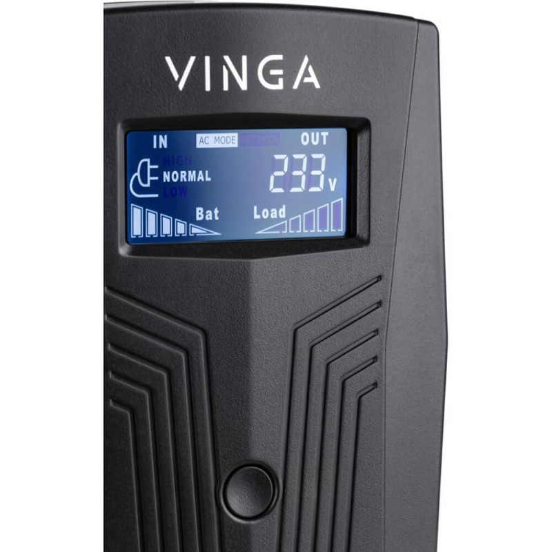Джерело безперебійного живлення Vinga VPC-1200PU 1200ВА / 720 Вт з LCD-дисплеєм з USB у пластиковому корпусі