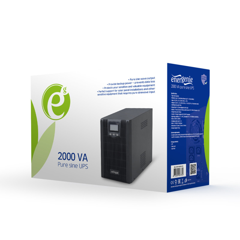Джерело безперебійного живлення EnerGenie EG-UPS-PS1000-01 1000ВА / 800Вт лінійно-інтерактивне з правильною синусоїдою