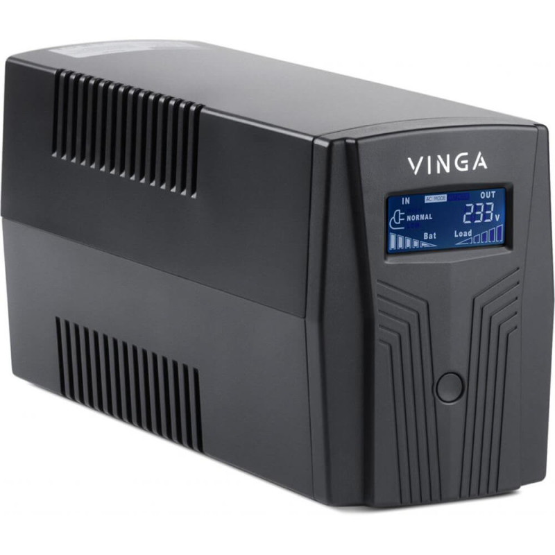Джерело безперебійного живлення Vinga VPC-600PU 600ВА / 360 Вт з LCD-дисплеєм з USB у пластиковому корпусі
