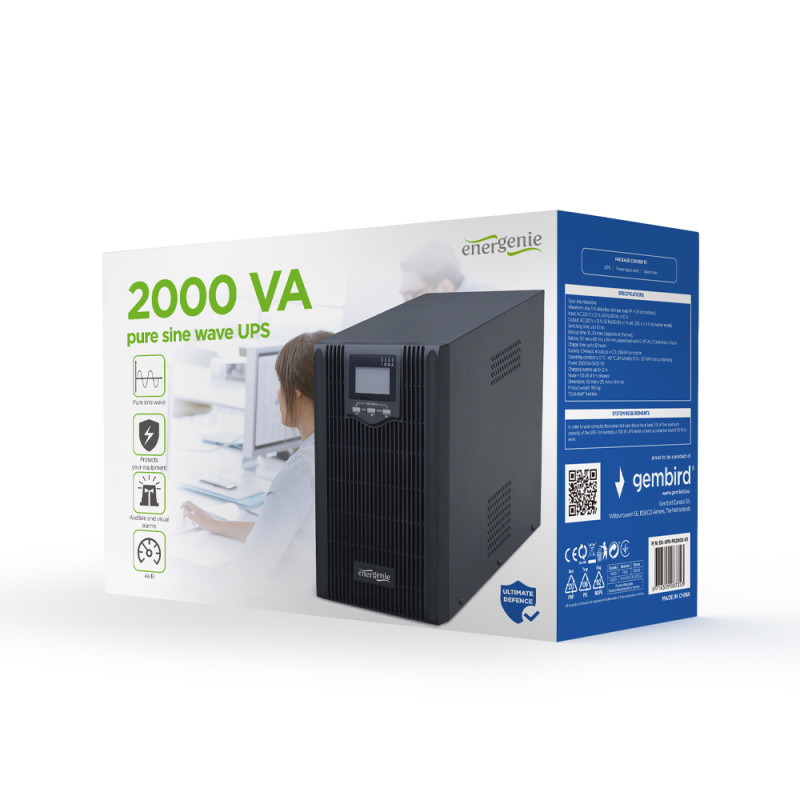 Джерело безперебійного живлення EnerGenie EG-UPS-PS2000-01 2000ВА / 1600Вт лінійно-інтерактивне з правильною синусоїдою