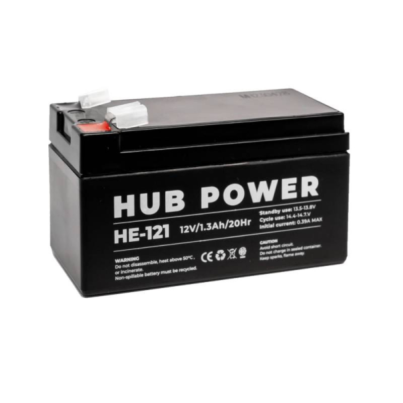 Купити Акумулятор 12В 1.3 Аг для ДБЖ Hub Power HE-121. Системи безпеки для дому та офісу. Магазин RG-Group. Системи відеонагляду та охоронні сигналізації. Продаж та послуги встановлення