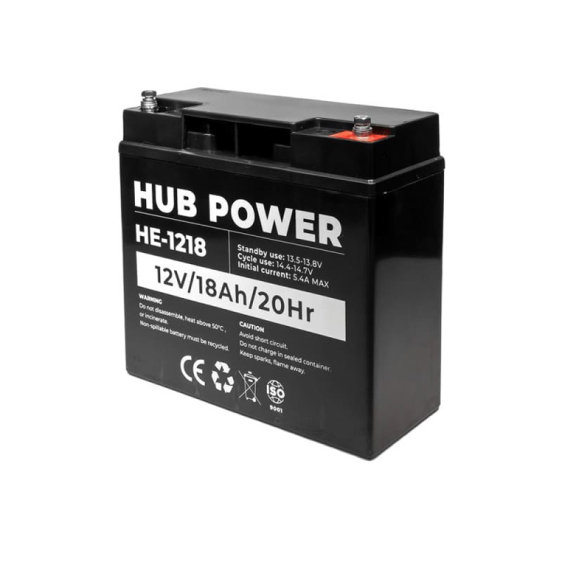Купити Акумулятор 12В 18 Аг для ДБЖ Hub Power HE-1218. Системи безпеки для дому та офісу. Магазин RG-Group. Системи відеонагляду та охоронні сигналізації. Продаж та послуги встановлення
