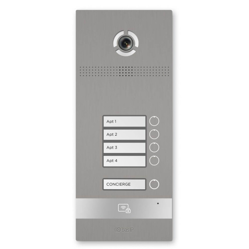Купити IP панель виклику на 4 абоненти Bas-IP BI-04 silver з розпізнаванням облич і зчитувачем UKEY для IP-домофонів. Системи безпеки для дому та офісу. Магазин RG-Group. Системи відеонагляду та охоронні сигналізації. Продаж та послуги встановлення
