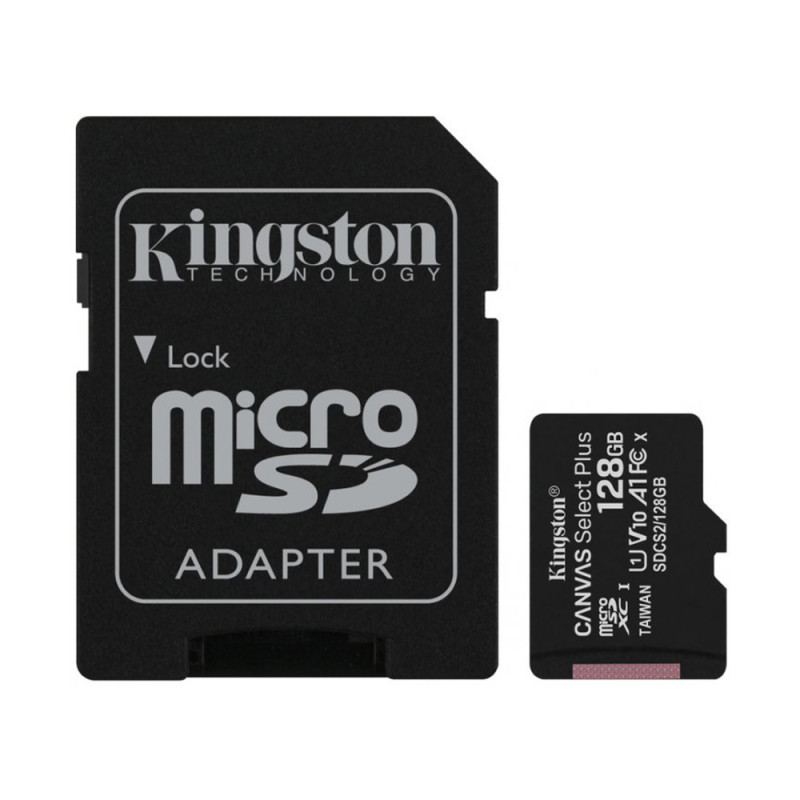 Купити Карта пам'яті microSDXC Kingston 128GB Canvas Select Plus Class 10 UHS-I + SD-адаптер (SDCS2/128GB). Системи безпеки для дому та офісу. Магазин RG-Group. Системи відеонагляду та охоронні сигналізації. Продаж та послуги встановлення