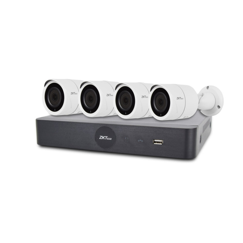 Купити IP комплект відеоспостереження з 4 камерами ZKTeco KIT-8504NER-4P/4-BS855L11B. Системи безпеки для дому та офісу. Магазин RG-Group. Системи відеонагляду та охоронні сигналізації. Продаж та послуги встановлення