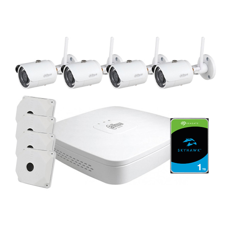 Купити Комплект відеоспостереження WiFi kit 4cam: 1 відеореєстратор, 1 жорсткий диск, 4 Wi-Fi-відеокамери 4 Мп та 4 кронштейни. Системи безпеки для дому та офісу. Магазин RG-Group. Системи відеонагляду та охоронні сигналізації. Продаж та послуги встановлення