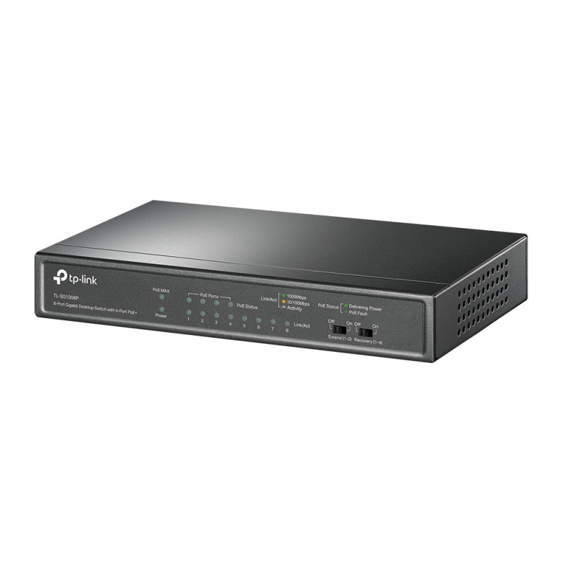 Купити PoE-комутатор TP-Link TL-SG1008P 8-портовий гігабітний з 4 PoE+ портами некерований. Системи безпеки для дому та офісу. Магазин RG-Group. Системи відеонагляду та охоронні сигналізації. Продаж та послуги встановлення