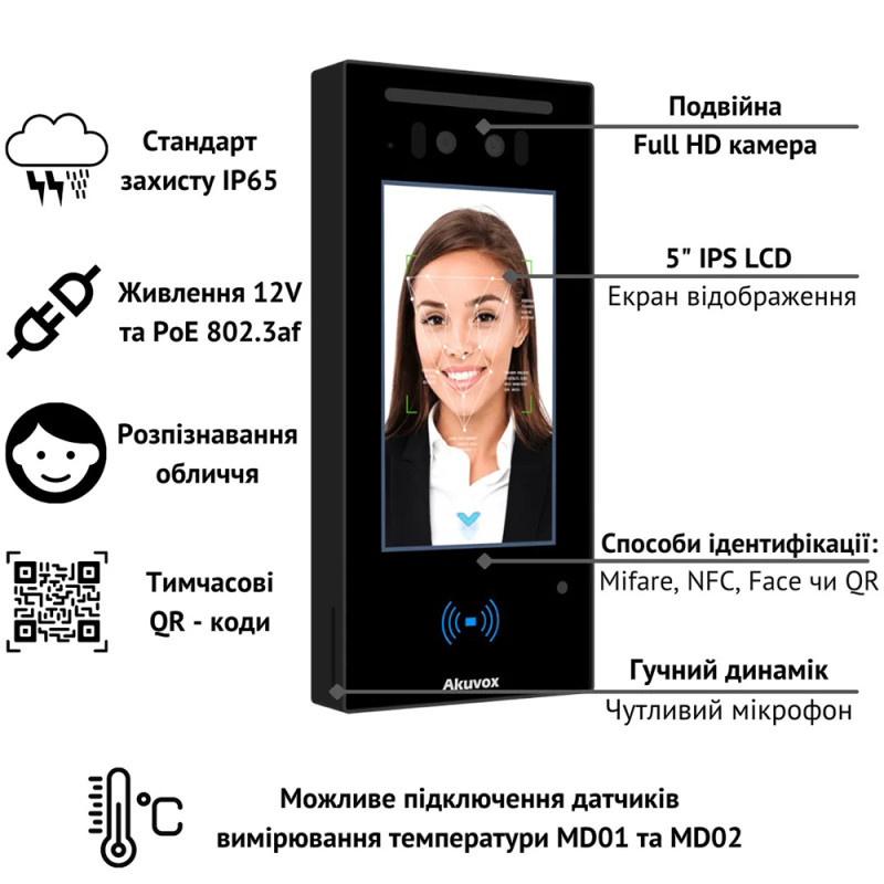 Термінал контролю доступу Akuvox A05C (розпізнавання облич, NFC, BLE)