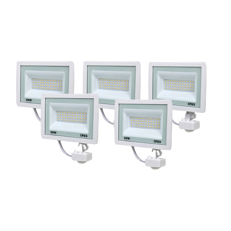 Купити Комплект із 5 світлодіодних прожекторів Lightwell 50W з датчиком руху (LW-FL-W-50-S). Системи безпеки для дому та офісу. Магазин RG-Group. Системи відеонагляду та охоронні сигналізації. Продаж та послуги встановлення