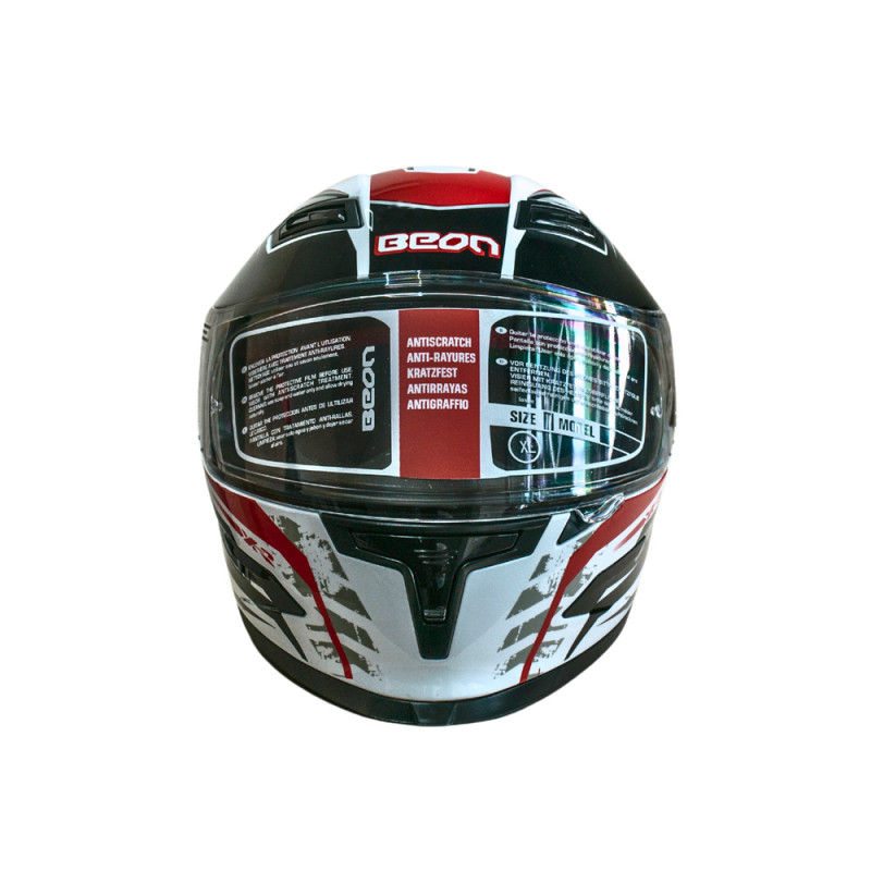 Мотошолом інтеграл Beon B-503 SINGLE VISOR ANGLE TEAR SHINY WHITE/RED (глянець білий/червоний), розмір XL