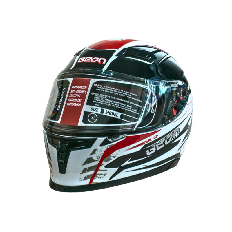 Мотошолом інтеграл Beon B-503 SINGLE VISOR ANGLE TEAR SHINY WHITE/RED (глянець білий/червоний), розмір XL