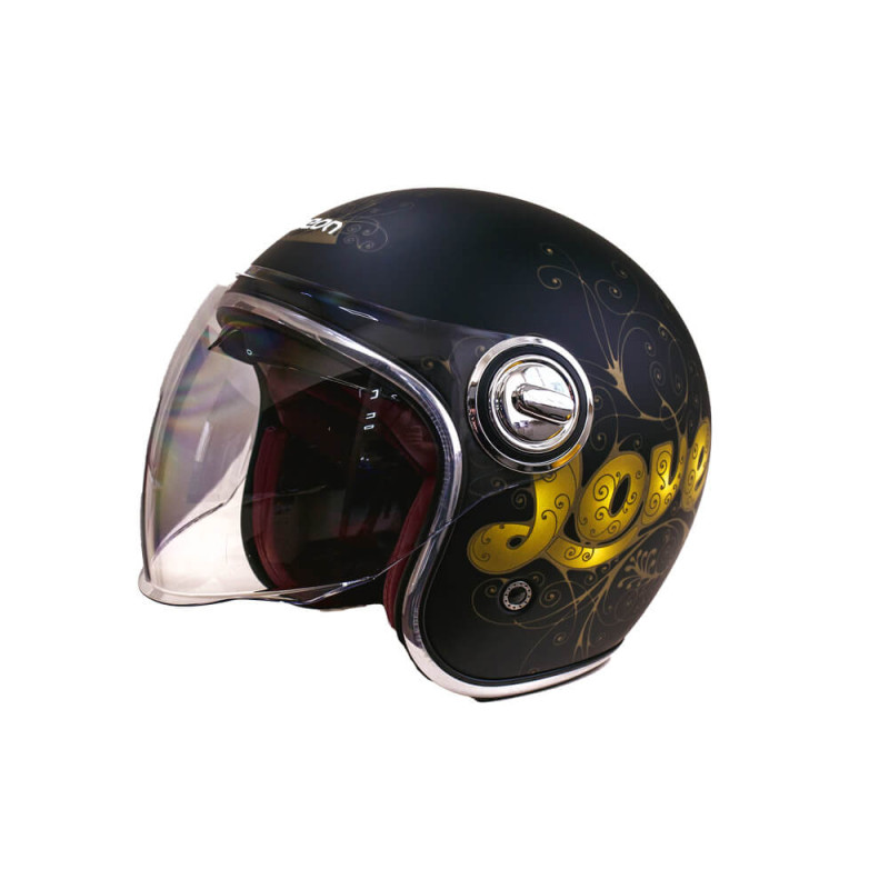 Мотошолом відкритий Beon B-108A ABS LOVE SHINY BLACK/GOLD (глянець чорний/золотий), розмір XL