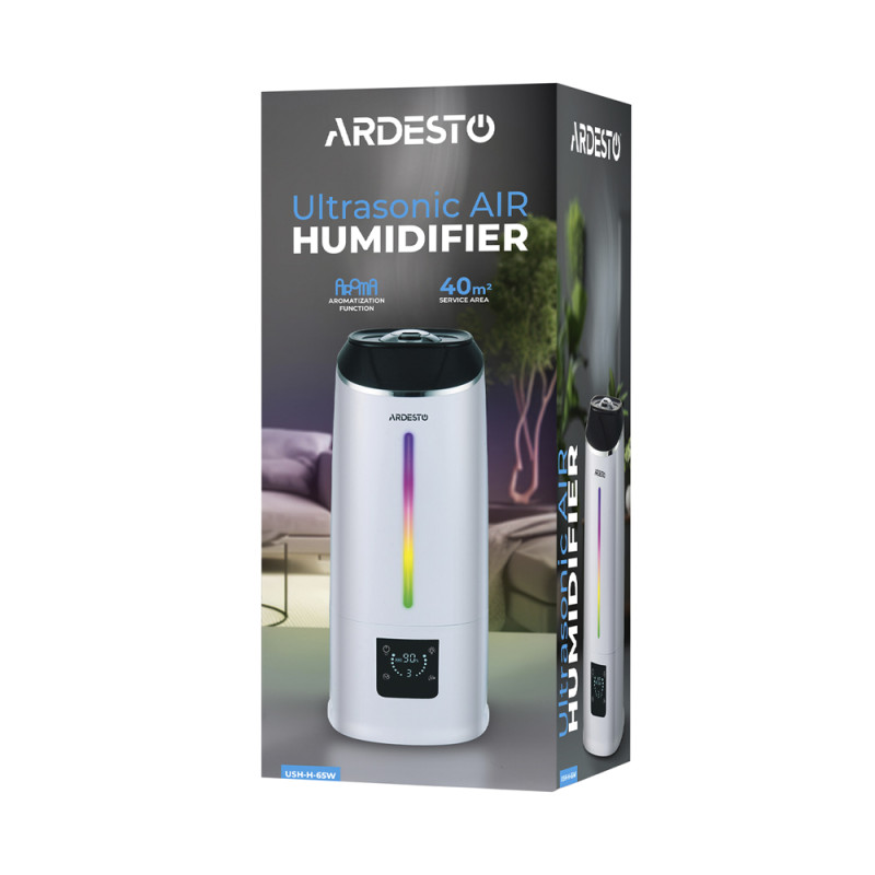 Зволожувач повітря ARDESTO USH-H-65W до 40м² ультразвуковий з пультом дистанційного керування, білий