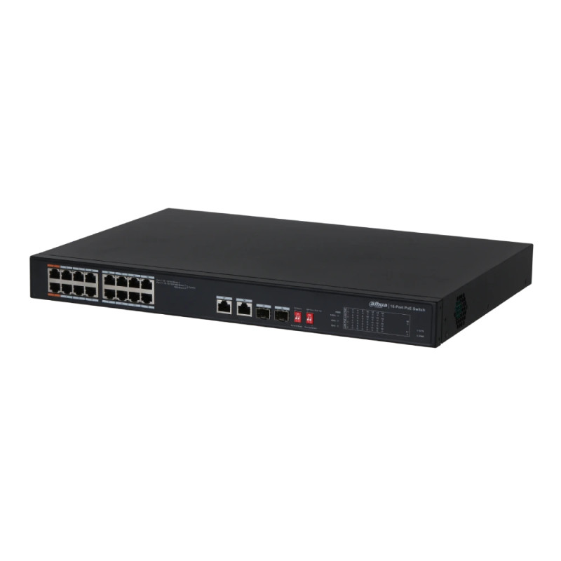 Купити Некерований 18-портовий PoE-комутатор Dahua DH-PFS3218-16ET-135 з 16 портами PoE. Системи безпеки для дому та офісу. Магазин RG-Group. Системи відеонагляду та охоронні сигналізації. Продаж та послуги встановлення
