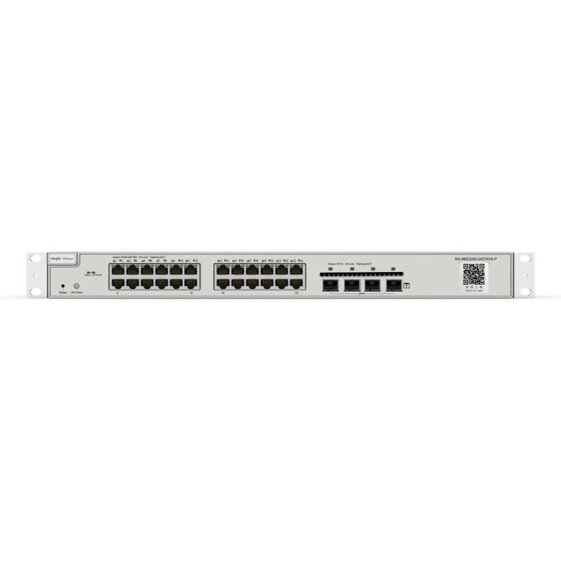 Купити PoE-комутатор Ruijie Reyee RG-NBS3200-24GT4XS-P керований 28-портовий. Системи безпеки для дому та офісу. Магазин RG-Group. Системи відеонагляду та охоронні сигналізації. Продаж та послуги встановлення