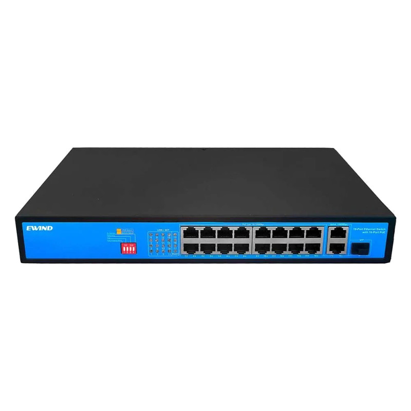 Купити Некерований 19-портовий PoE-комутатор +2*GE+1*GF Ewind EW-S1919CF-AP з 16 портами PoE. Системи безпеки для дому та офісу. Магазин RG-Group. Системи відеонагляду та охоронні сигналізації. Продаж та послуги встановлення