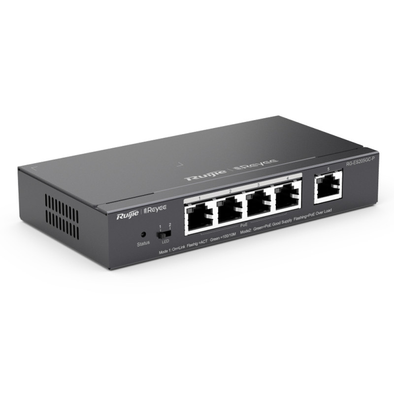 Купити РоЕ-комутатор Ruijie Reyee RG-ES205GC-P 5-портовий гігабітний інтелектуальний. Системи безпеки для дому та офісу. Магазин RG-Group. Системи відеонагляду та охоронні сигналізації. Продаж та послуги встановлення
