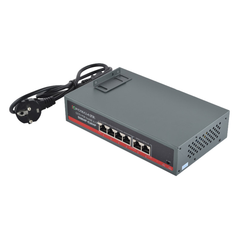 Купити PoE-комутатор FoxGate S5804P-E2 CCTV 4-портовий некерований. Системи безпеки для дому та офісу. Магазин RG-Group. Системи відеонагляду та охоронні сигналізації. Продаж та послуги встановлення