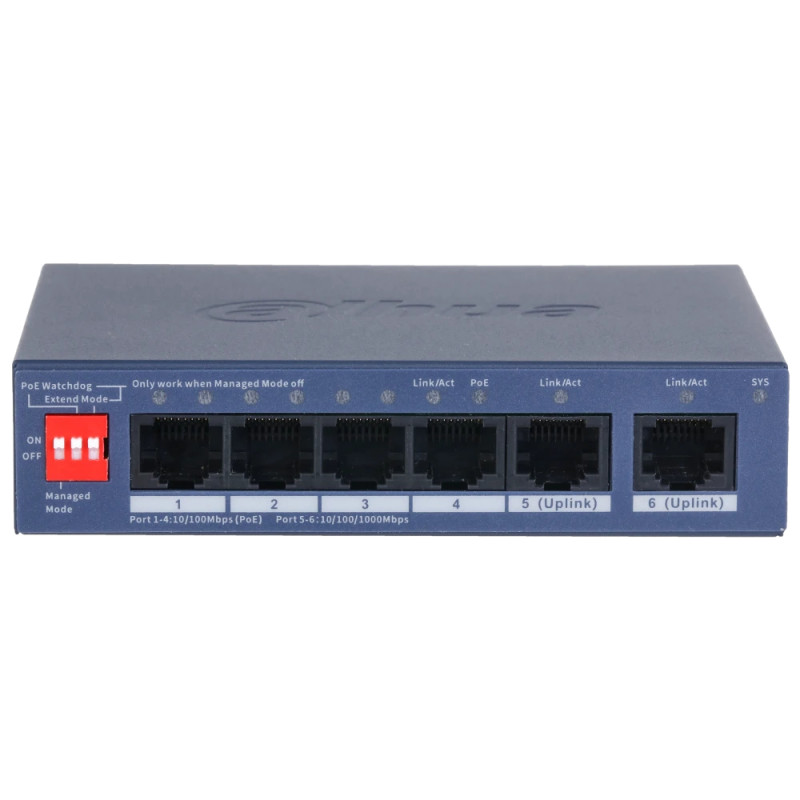 Купити Керований PoE-комутатор Dahua DH-CS4006-4ET2GT-60 з 4 портами PoE. Системи безпеки для дому та офісу. Магазин RG-Group. Системи відеонагляду та охоронні сигналізації. Продаж та послуги встановлення