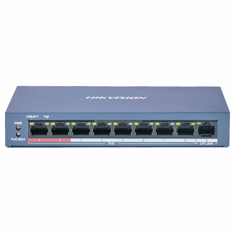 Купити Некерований PoE-комутатор Hikvision DS-3E0109P-E/M(B) з 8 портами PoE. Системи безпеки для дому та офісу. Магазин RG-Group. Системи відеонагляду та охоронні сигналізації. Продаж та послуги встановлення