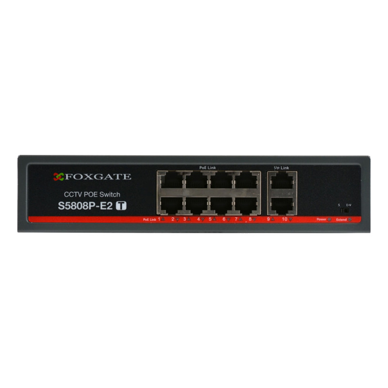 Купити PoE-комутатор FoxGate S5808P-E2 (T) CCTV 8-портовий некерований. Системи безпеки для дому та офісу. Магазин RG-Group. Системи відеонагляду та охоронні сигналізації. Продаж та послуги встановлення