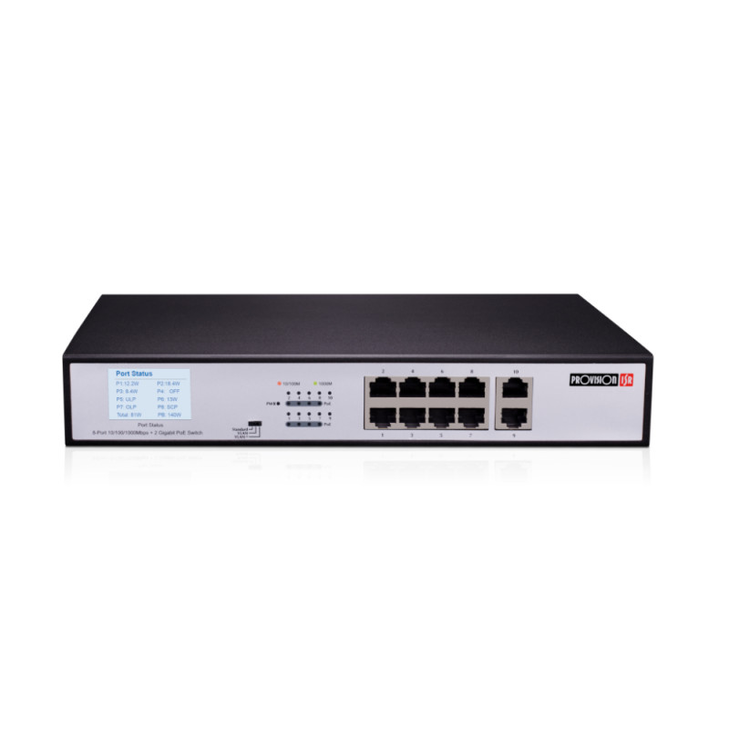 Купити Некерований PoE-комутатор Provision-ISR PoES-08120GC+2GI гігабітний з 8 портами PoE. Системи безпеки для дому та офісу. Магазин RG-Group. Системи відеонагляду та охоронні сигналізації. Продаж та послуги встановлення