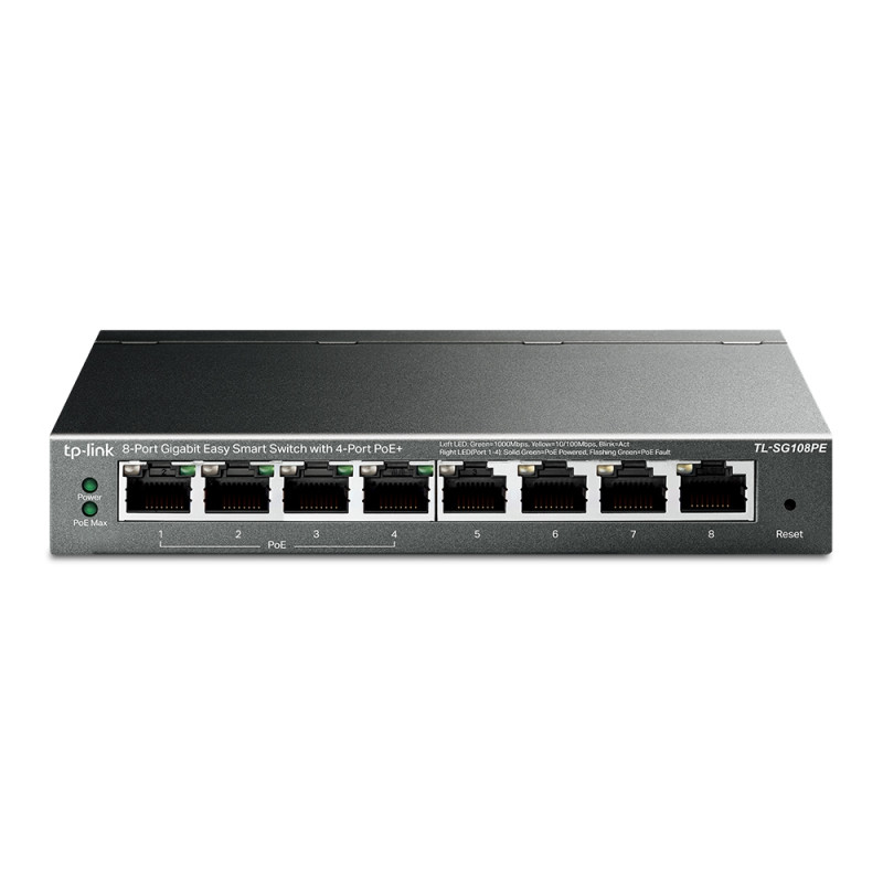 Купити PoE-комутатор TP-Link EasySmart TL-SG108PE гігабітний 8-портовий з 4 PoE+ портами керований. Системи безпеки для дому та офісу. Магазин RG-Group. Системи відеонагляду та охоронні сигналізації. Продаж та послуги встановлення