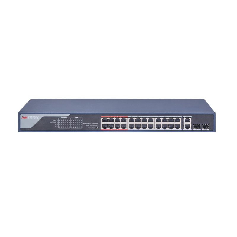 Купити Некерований PoE-комутатор Hikvision DS-3E0326P-E(B) з 24 портами PoE. Системи безпеки для дому та офісу. Магазин RG-Group. Системи відеонагляду та охоронні сигналізації. Продаж та послуги встановлення