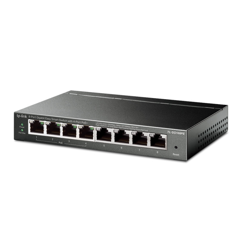 PoE-комутатор TP-Link EasySmart TL-SG108PE гігабітний 8-портовий з 4 PoE+ портами керований