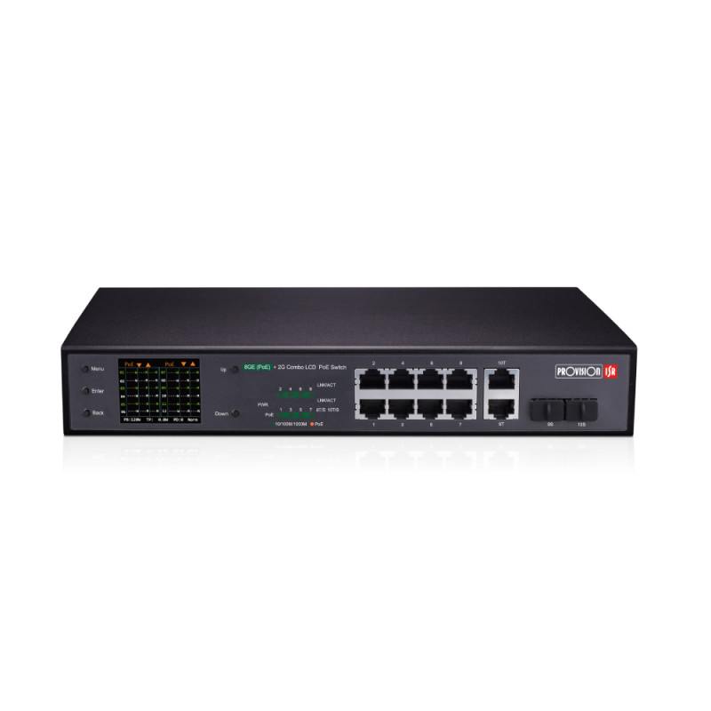 Купити Некерований PoE-комутатор Provision-ISR PoES-08120GCL+2Combo гігабітний з 8 портами PoE. Системи безпеки для дому та офісу. Магазин RG-Group. Системи відеонагляду та охоронні сигналізації. Продаж та послуги встановлення