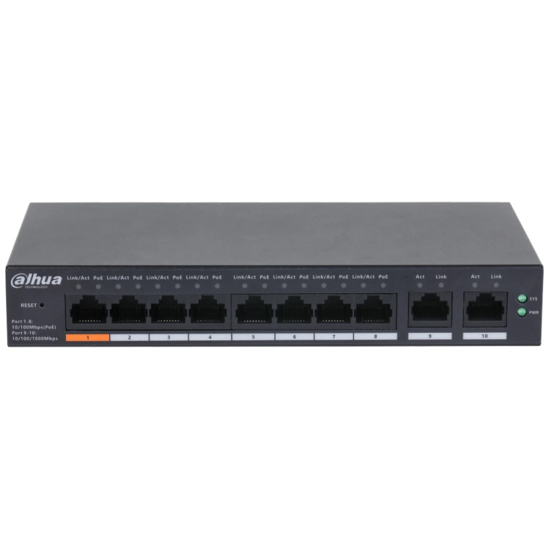 Купити Керований PoE-комутатор Dahua DH-CS4010-8ET-60 з 8 портами PoE. Системи безпеки для дому та офісу. Магазин RG-Group. Системи відеонагляду та охоронні сигналізації. Продаж та послуги встановлення