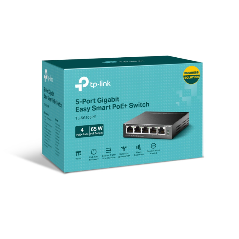PoE-комутатор TP-Link EasySmart TL-SG105PE гігабітний 5-портовий з 4 PoE+ портами керований