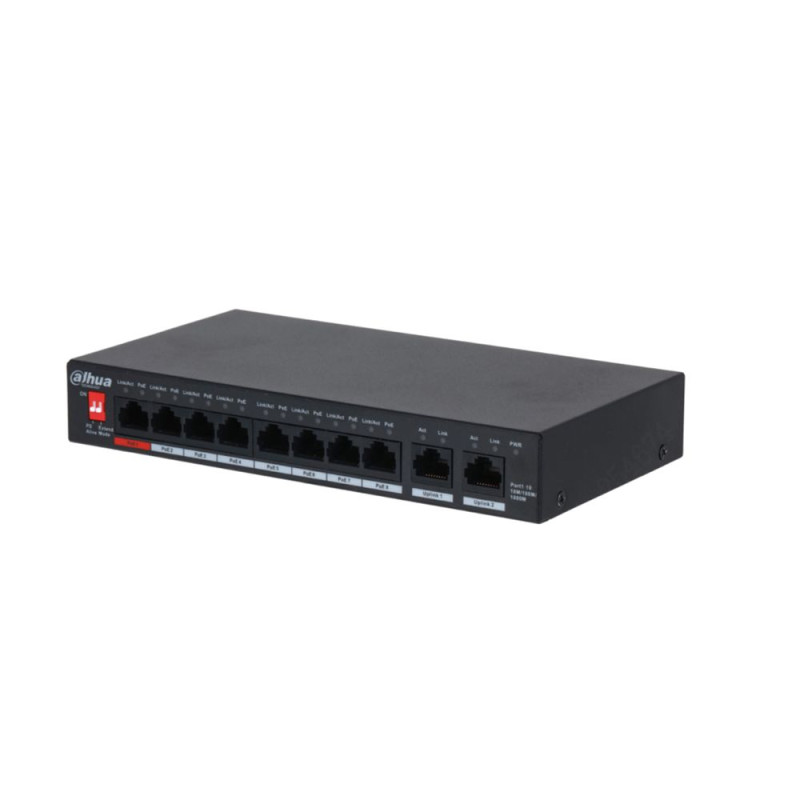 Купити Некерований 10-портовий гігабітний POE-комутатор Dahua DH-PFS3010-8GT-96 з 8 портами РоЕ. Системи безпеки для дому та офісу. Магазин RG-Group. Системи відеонагляду та охоронні сигналізації. Продаж та послуги встановлення