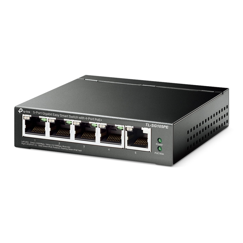 PoE-комутатор TP-Link EasySmart TL-SG105PE гігабітний 5-портовий з 4 PoE+ портами керований