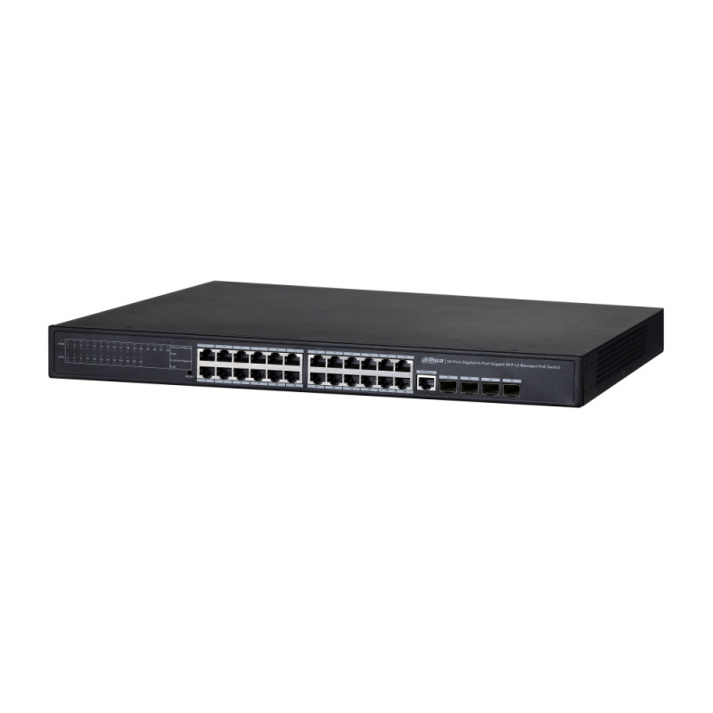 Купити Керований 28-портовий гігабітний POE-комутатор Dahua DH-PFS4428-24GT-370 з 24 портами РоЕ. Системи безпеки для дому та офісу. Магазин RG-Group. Системи відеонагляду та охоронні сигналізації. Продаж та послуги встановлення