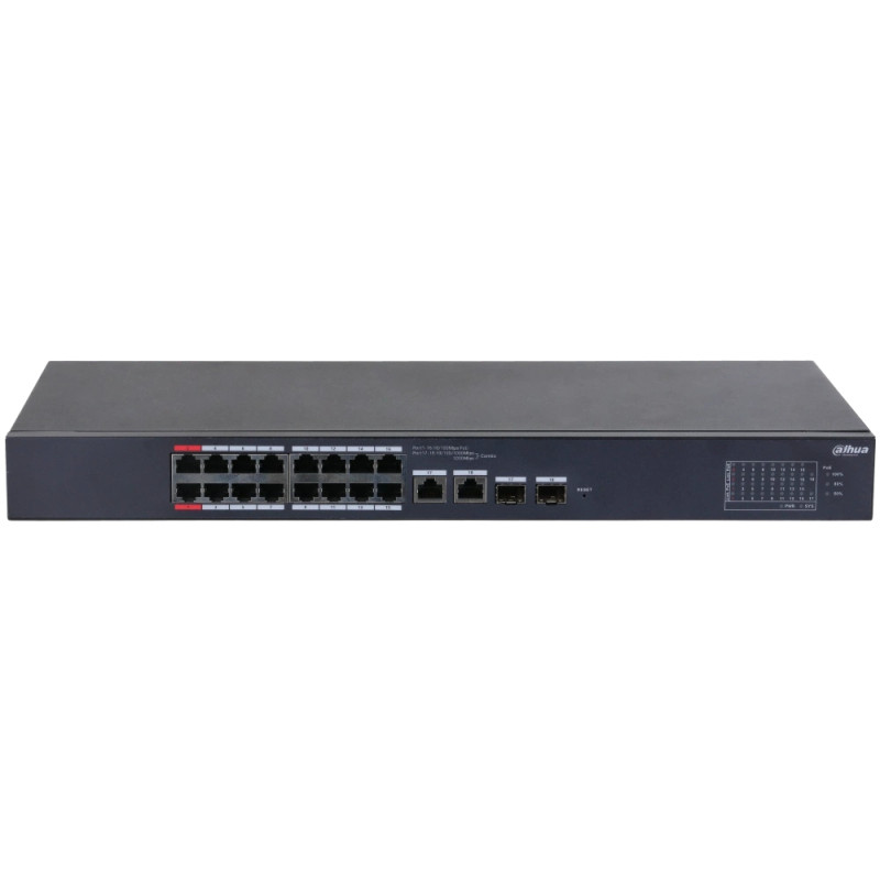 Купити Керований 18-портовый PoE комутатор Dahua DH-CS4218-16ET-135 з 16 портами PoE. Системи безпеки для дому та офісу. Магазин RG-Group. Системи відеонагляду та охоронні сигналізації. Продаж та послуги встановлення