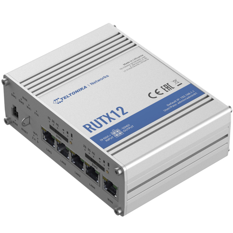 Купити Бездротовий маршрутизатор Teltonika RUTX12 2 x 4G (LTE), AC1200, 1xGE WAN, 3xGE LAN, 2xSIM (RUTX12000000) з двома модемами. Системи безпеки для дому та офісу. Магазин RG-Group. Системи відеонагляду та охоронні сигналізації. Продаж та послуги встановлення