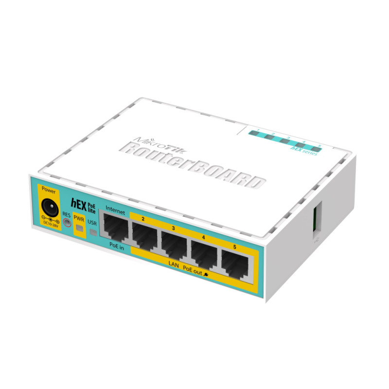 Купити Маршрутизатор MikroTik hEX PoE lite 5xFE/PoE, 1xUSB, RouterOS L4 (RB750UPr2). Системи безпеки для дому та офісу. Магазин RG-Group. Системи відеонагляду та охоронні сигналізації. Продаж та послуги встановлення