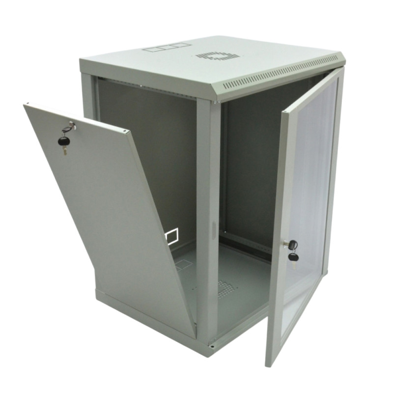 Шафа серверна SteelNet 15U 600 x 500 для мережевого обладнання (скло, сірий)