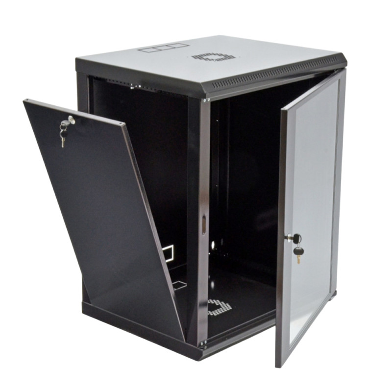Шафа серверна SteelNet 15U 600 x 500 для мережевого обладнання (скло, чорний)