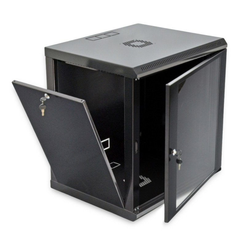 Шафа серверна SteelNet 12U 600 x 450 для мережевого обладнання (скло, чорний)